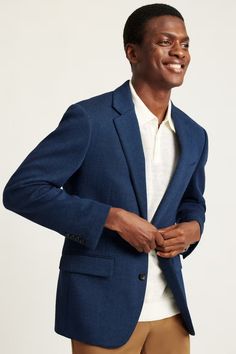 Knit Blazer | Bonobos Casual Notched Blazer For Business, Business Casual Button-up Tweed Jacket With Pockets, Single-breasted Tweed Jacket For Business Casual, Fitted Casual Tweed Jacket With Pockets, Casual Single-breasted Tweed Jacket For Office, Fitted Casual Tweed Jacket, Casual Semi-formal Sport Coat With Single Button, Classic Button-up Tweed Jacket With Double Button Closure, Classic Tweed Button-up Jacket With Double Button Closure