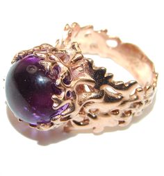 Handmade Unique 925 Sterling Silver ring with unique one of a kind Amethyst,  8.50 grams of marvelous handcrafted jewelry design. Only one piece availble ready to ship! It's unique worldwide ring - simply piece of art in world of fine jewelry. Purple Reef  Amethyst Rose Gold over   .925 Sterling Silver Ring size  7  RING DETAILS: Weight: 8.50g; Size: 7; Material: Sterling Silver; Main stone: Amethyst; Dimension: 5/8  inch wide; Stamp / Mark: 925; Condition: New; Main color: purple; Shape: abstra Unique Cabochon Amethyst Ring, Unique Amethyst Cabochon Ring, Unique Amethyst Collectible Ring, Unique Collectible Amethyst Ring, Unique Silver Jewelry, Jewelry Ring, Online Jewelry Store, Style Jewelry, Ring Size 7