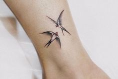 Birds With Words Tattoo, 2 Swallows Tattoo, Asher Tattoo, Two Birds Tattoo, Anklet Tattoos For Women, Bird Tattoos For Women, Sparrow Tattoo, Petit Tattoo, Ankle Tattoos For Women