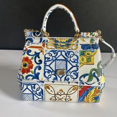 Dolce & Gabbana Dauphine Small Majolica Handle Sicily Multicolor Cross Body Bag Affordable Designer Handbags, Popular Handbags, Leather Cross Body Bag, Best Handbags, How To Make Handbags, Leather Cross, Branded Handbags, Bag Brand, Cross Body Bag