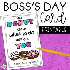 a card with donuts on it and the words boss's day card printable