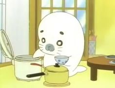 a cartoon character is stirring something in a pot