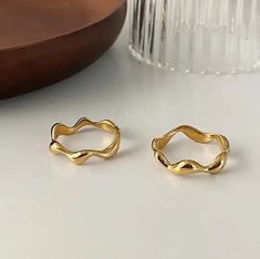 Wavy Gold Ring Band Valentina Rose, Wavy Ring, Gold Ring Band, Friendship Rings, Band Jewelry, Gold Band Ring, Bead Charm Bracelet, Wave Design, Chain Choker