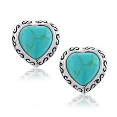 Turquoise Heart Shaped Stud Earrings Turquoise Stud Earrings, Turquoise Heart, Heart Stud Earrings, Heart Studs, Heart Earrings Studs, Sterling Silver Heart, 925 Jewelry, Turquoise Gemstone, Everyday Jewelry