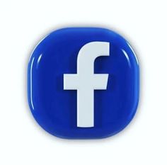 a blue and white facebook button with the letter f in it's center, on a white background