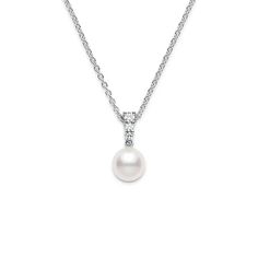 Crafted from 18K white gold, adorned with a flawless Akoya pearl and sparkling diamond, the Morning Dew Akoya Cultured Pearl Pendant is a timeless and elegant addition to any collection. With a total carat weight of 0.16, it is a true embodiment of luxury and refinement. Mikimoto Pearls, Morning Dew, White Gold Necklaces, Gold Necklace Women, Gold Necklace Layered, Silver Shop, Pearl Pendant Necklace, The Pearl, Diamond Pendant Necklace