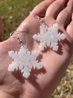 White Glitter Snowflake Earrings Handmade Dangle Sparkly - Etsy Christmas Earrings Aesthetic, Cute Glitter Jewelry Gift, White Christmas Jewelry With Ear Wire, White Sparkling Dangle Jewelry, White Hypoallergenic Resin Jewelry, Hypoallergenic White Resin Jewelry, White Snowflake Jewelry For Gifts, White Snowflake Jewelry Gift, White Snowflake Earrings For Gift