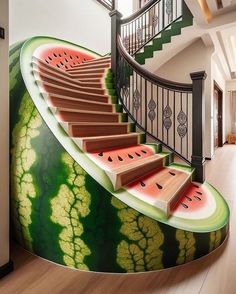 there is a stair case with watermelon slices on it