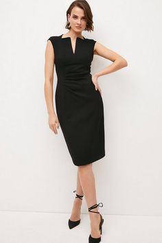 Showcasing An Elegant Envelope Neck, This Dress Is The Definition Of Understated Luxe. Crafted To Fit You Like A Glove Thanks To Its Pencil Silhouette, The Expertly Placed Ruching At The Waist Also Helps To Define Your Figure To Perfection. Made From Our Signature Structured Crepe Fabric, The Piece Is Soft To The Touch And Has A Four-Way Stretch For Ultimate Comfort. Elegant Envelope, Petite Wedding Guest Dresses, Pencil Midi Dress, Pencil Silhouette, Plus Size Formal, Midi Pencil Dress, Tall Dresses, Work Wear Women, Plus Size Wedding