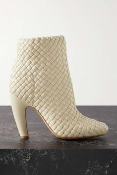 Cream Mini Lido intrecciato leather ankle boots | BOTTEGA VENETA | NET-A-PORTER Womens Wear Daily, Bottega Veneta Shoes, Shoes Boots Ankle, Socks And Sandals, Yellow Leather, Tapered Pants, Shoes Booties, Mr Porter, Leather Ankle Boots