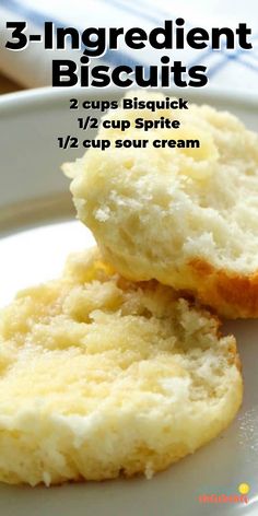 BISCUITS ON A WHITE PLATE Long Shelf Life Food Recipes, Bisquick Biscuits Recipe, Three Ingredient Biscuits, 3 Ingredient Biscuits, Bisquick Biscuits, Easy Biscuit, Homemade Biscuits Recipe, Homemade Bread Recipes Easy