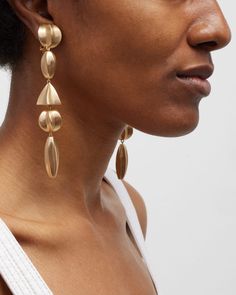 Cult Gaia dangle earrings    Sculpted brass in gold tone    Features a matte finish    Clipon backs    Spot clean    Imported Graduation Project, Cult Gaia, Earrings In Gold, Brushed Metal, Brushed Brass, Earrings Color, Product Photography, Clip On, Clip On Earrings