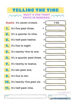 telling time worksheet for kids to learn numbers and counting them in the same place