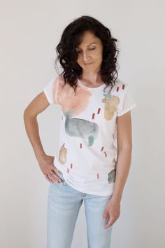 Illustrated T-shirt, Organic Cotton T-shirt, Earthy Tones T-shirt, Ethically Made T-shirt Earthy Cloud T-shirt - Etsy Salmon Mustard, Color Cloud, Color Dust, Cloud Print, Long Cut, Rolled Sleeves, Water Stains, Effortless Elegance, Vivid Color