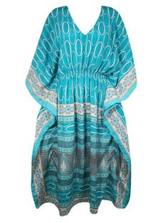 Boho Summer Maxi Kaftan For Women's Sky Blue, Floral Print Caftan Dress L-2X. This Sky Blue Floral Print Kaftan Dress is perfect for a bohemian summer vibe! Made from recycled silk saris and featuring an adjustable elastic waist, this maxi dress is both luxurious and eco-friendly. The versatile kimono-style design is great for vacation or resort days, and can even be worn as a beach cover-up or house dress. With boho weddings becoming popular, these caftans add a touch of dressy elegance to your Blue Bohemian Maxi Tunic, Blue Bohemian Maxi Length Tunic, Bohemian Light Blue Kaftan For Beach, Bohemian Light Blue Beach Kaftan, Blue Bohemian Flowy Kaftan, Blue Kaftan With Kimono Sleeves Free Size, Blue Kaftan With Kimono Sleeves In Free Size, Blue Bohemian Tunic In Free Size, Blue Bohemian Tunic, One Size Fits All