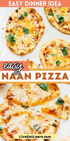 Photo of the naan pizza. Text reads 'easy dinner idea' Easy Naan, Naan Pizza Recipes, Vegetarian Recipes Dinner Healthy, Vegetarian Casserole, Naan Pizza, Easy Vegetarian Dinner, Meatless Main Dishes, Vegetarian Main Dishes, Best Vegetarian Recipes