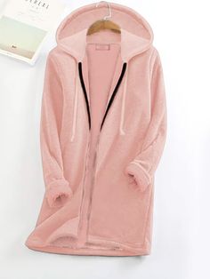 Casual Hooded Fleece Thermal Loose Long Sleeve Jacket & Outerwear, Wine Red / XXL Thermal Jacket, Types Of Coats, Loose Hoodie, Coats Women, Loose Long Sleeve, Hoodie Coat, Long Sleeve Jacket, Popular Fashion, Jacket Fashion