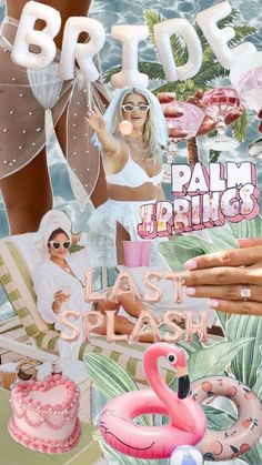 a collage of photos with the words bride, palm springs and flamingos