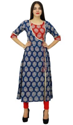 Top Rated Bimba Womens Designer Angrakha Style Cotton Kurta Kurti Formal Ethnic-yFS, Fashion Women's Dresses Angrakha Style Kurti, Style Kurti, Angrakha Style, Red Leggings, Cotton Kurta, White Leggings, Indian Clothing, Churidar, Wearing Clothes