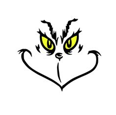 an angry cat's face with yellow eyes and black outline on a white background