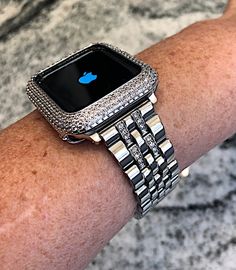 Luxury Silver Apple Watch Band /Lab Diamond Bezel Case Iphone | Etsy Silver Bling Watch Bands As Gift, Luxury Silver Apple Watch Band Gift, Silver Apple Watch Band, Diamond Apple Watch, Silver Apple Watch, Silver Apple, Heart Band, Diamond Bling, Bezel Diamond