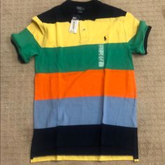 New With Tags Ralph Lauren Polo Shirt Boys Xl Short Sleeve Cotton Color Block Shirt, Short Sleeve Color Block Cotton Shirt, Casual Cotton Color Block Shirt, Casual Color Block Cotton Shirt, Multicolor Polo Collar Top For Summer, Summer Color Block Polo Collar Shirt, Summer Short Sleeve Color Block Polo Shirt, Summer Color Block Short Sleeve Polo Shirt, Spring Green Color Block Shirt