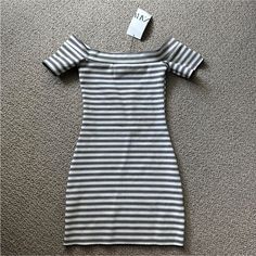 Striped Off The Shoulder Mini Dress From Zara. New With Tags! Size Small White Zara Bodycon Dress For Spring, Casual Bodycon Midi Dress By Zara, Zara Stretch Casual Bodycon Dress, Zara Stretch Bodycon Dress Casual Style, Zara Summer Bodycon Dress For Day Out, Zara Bodycon Dress For Summer Day Out, Zara Casual Bodycon Dress For Spring, Zara Casual Bodycon Midi Dress, Zara Casual Bodycon Mini Dress