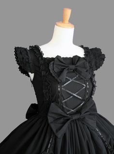 Cotton Black Lace Bowknot Gothic Lolita Sleeveless Dress Gothic Black Sleeveless Corset Dress, Black Gothic Sleeveless Corset Dress, Black Sleeveless Gothic Corset Dress, Sleeveless Black Corset Dress For Halloween, Black Sleeveless Costume Dress, Sleeveless Black Costume Dress, Gothic Sleeveless Ruffled Dress, Gothic Sleeveless Dress With Ruffles, Black Sleeveless Corset Dress For Cosplay