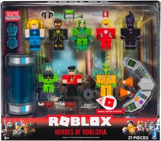 an action figure set in the packaging for robblox heros of robblax