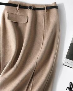 Zlily - Wool Double-Sided Midi Skirt with Waist Belt Beige Winter Midi Skirt, Winter Beige Lined Skirt, Belted Skirt For Fall, High Waist Beige Skirt For Winter, Winter Relaxed Fit Pencil Skirt, Fall Pencil Skirt With Belt, Winter Beige Pencil Skirt, Belted Knee-length Beige Skirt, Wool Midi Skirt