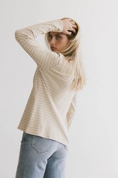 Crew Neckline Long Sleeves Striped Pattern Stretch Knit Material 50% Polyester, 45% Cotton, 5% Spandex Hand Wash Cold, Line Dry Model Info Height: 5'9" Wearing Size: Small ~section 2~ SIZE US SIZE BUST LENGTH X-Small (00-0) 34" 23" Small (2-4) 36" 23.5" Medium (6-8) 38" 24" Large (10-12) 40" 24.5" X-Large (14-16) 42" 25" **For more specific information on the product, please feel free to email us at webteam@bohme.com