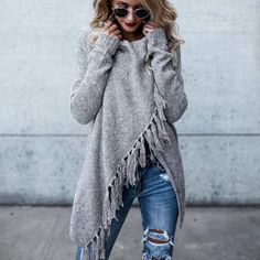 Ceasikery Womenls Tassel Hen Sweater Pullover Fall Long Sleeve Sweater With Frayed Hem, Long Sleeve Sweater With Frayed Hem For Fall, Casual Fall Sweater With Tassels, Fall Tassel Long Sleeve Sweater, Winter Long Sleeve Tops With Frayed Hem, Casual Fringe Sweater For Fall, Fall Long Sleeve Fringe Sweater, Long Sleeve Winter Tops With Frayed Hem, Long Sleeve Sweater With Frayed Hem For Winter