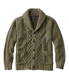 We've chosen all-cotton yarns for our classic shawl-collar cable cardigan to create the ultimate four-season sweater. The design is vintage inspired, but we've updated it with a slimmer, more modern fit. Slim Fit: Cut slim through the chest, sleeve and waist. 100% cotton. Machine wash, dry flat. Button-front placket. Rib-knit buttoned shawl collar. Ribbed hem and cuffs. Patch pockets on front. Imported. Fit: Slim Fit | Men's Signature Cotton Fisherman Sweater, Shawl-Collar Cardigan Sweater, Cott Fisherman Cardigan, Cable Cardigan, Stephane Rolland, Shawl Collar Cardigan, Fisherman Sweater, Classic Cardigan, Mode Casual, Casual Cardigans, Cable Knit Cardigan