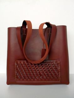 $122.00 Brown Leather Tote Bag  BrownRed Leather Bag  Brown by rwoodb Woven Leather Tote, Brown Leather Tote Bag, Red Leather Bag, Brown Leather Totes, Brown Leather Bag, Tote Bag Leather, Leather Tote Bag, Etsy Australia, Leather Tote