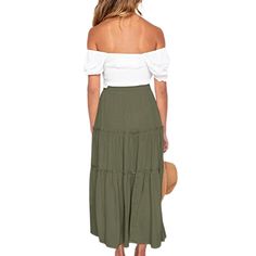 Army Green Drawstring High Waist A-line Skirt Beach Flared Skirt Solid Color, Casual A-line Beach Skirt, Flowy Beach Skirt In Solid Color, Solid Color Flared Beach Skirt, Solid Flared Beach Skirt, Beach Maxi Tiered Skirt In Solid Color, Summer Solid Color Mini Skirt, Solid Color Mini Skirt For Summer, Beach Tiered Maxi Skirt In Solid Color