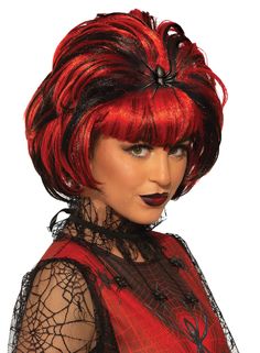 PRICES MAY VARY. Red and Black costume wig with spider embellishment Costume wigs may require fluffing and styling prior to first wear One size fits most adults and older teens Wig only, all other items available separately Forum carries a complete line of Mystical, Vampire, and Monster accessories and costumes - you'll find everything you need for the entire family Monster Accessories, Spider Costume, Widow Spider, Black Hair With Highlights, Black Costume, Red Highlights, Red Wigs, Costume Wigs, Womens Wigs