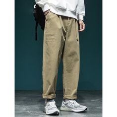 N-228-01 Ankle-length Cotton Jeans With Side Pockets, Baggy Solid Color Cotton Bottoms, Baggy Cotton Bottoms In Solid Color, Baggy Khaki Cotton Jeans, Wide Leg Cotton Cargo Pants In Solid Color, Wide Leg Cotton Cargo Pants, Solid Color, Wide Leg Cotton Cargo Pants, Baggy Straight Cargo Pants In Solid Color, Cotton Jeans Trousers