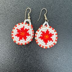 Handmade Beaded Round Earrings New**Never Worn Round Beaded Earrings, Bead Jewellery, Earrings Color, Round Earrings, Diy Jewelry Making, Orange White, Color Orange, Round Beads, Beaded Earrings