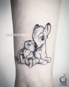 Bambi Tattoo, Disney Inspired Tattoos, Bambi Thumper, Disney Sleeve, Bunny Tattoos, Disney Tattoo, Floral Tattoo Sleeve