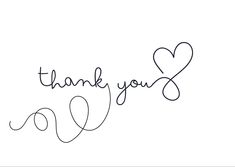 the word thank you written in cursive writing on a white background with a heart