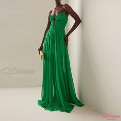 Qteee - Chic Strapless Maxi Dress - Formal Evening Gown Fitted Green Summer Gown, Summer Prom Gown With Spaghetti Straps, Spring Gown With Spaghetti Straps, Green Spaghetti Strap Maxi Dress For Evening, Green Summer Prom Gown, Spring Party Gown With Spaghetti Straps, Summer Evening Gown With Spaghetti Straps, Fitted Gown With Spaghetti Straps For Summer, Fitted Summer Gown With Spaghetti Straps