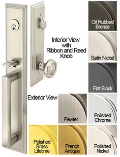 the different types of door knobs and handles for doors with names on each side