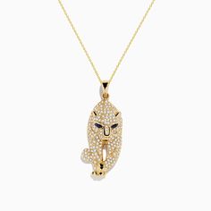 Effy Signature 14K Yellow Gold Sapphire and Diamond Panther Necklace Luxury 14k Stamped Cubic Zirconia Jewelry, Panther Necklace, Effy Jewelry, Yellow Stone, Gold Yellow, Panther, Blue Sapphire, Round Diamonds, Sapphire