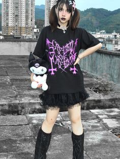 Attention: This price includes a T-shirt only, others are not included.   	 		 			Size 			S 			M 			L 		 		 			Full Length 			68 			70 			71 		 		 			Bust 			105 			108 			114 Emo Black T-shirt With Graphic Design, Harajuku Style T-shirt With Letter Print And Short Sleeves, Harajuku Style Summer T-shirt With Text Print, Harajuku Style Text Print T-shirt For Summer, Harajuku Style Text Print Summer T-shirt, Emo Crew Neck Top For Summer, Emo Short Sleeve Tops For Summer, Emo Style Short Sleeve Summer Tops, Emo Style Short Sleeve Tops For Summer