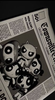 an image of a newspaper with cartoon characters on it's front page in black and white