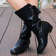 Category:Boots; Upper Materials:Faux Leather; Season:Winter,Fall; Heel Type:Chunky Heel; Gender:Women's; Toe Shape:Pointed Toe; Type:Mid Calf Boots; Style:Fashion,Comfort,Vintage; Heel Height(inch):<1; Outsole Materials:Rubber; Occasion:Office,Daily; Closure Type:Zipper; Pattern:Solid Color; Listing Date:08/28/2023; Production mode:Self-produce; 2023 Trends:Plus Size,Slouchy Boots; Foot Length:null; Foot Width:null; Size chart date source:Provided by Supplier. Shoes Combat Boots, Fall Heel, Crewneck Sweatshirt Women, Slouchy Boots, Boots Vintage, Zipper Heels, Boots Style, 2023 Trends, Calf Boots