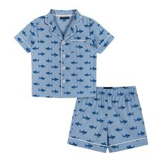 Transform your little one into a fierce and adorable sea creature with our Blue Shark Print Woven Pj Set for infant girls. Soft and breathable fabric, this pajama set will keep your little girl comfortable and cozy all night long. The charming shark print adds a playful touch and makes bedtime more fun. With its easy-to-wear design and cute details, this pajama set is a must-have for your little girl's sleepwear collection. Wishlist Board, Shark Pajamas, Shark Print, Blue Shark, Girls Sleepwear, Pocket Shorts, Toddler Boy Outfits, Print Pajamas, Stretch Shorts