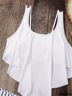 Olivia Mark - White Ruffle Striped Print 2 Piece Set Tankini, Drawstring Stretchy Retro Swimsuits, Women's Swimwear & Clothing White Ruffled Tankini, White Sleeveless Ruffled Tankini, Swimsuits Women, Retro Swimsuit, Women's Swimwear, Swimwear Outfit, 2 Piece Set, Olivia Mark, Stripe Print