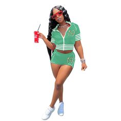 Baseball Uniform Crop Top Shorts 2 Piece Set Sporty Green Summer Sets, Green Sports Sets For Summer, Green Summer Sports Sets, Trendy Green Short Sets, Trendy Short Green Sets, Outfits Summer Women, 2 Piece Pants Outfit, Crop Top Shorts, Summer Pants Outfits