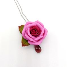 Pendant made of polymer clay with rose, stainless steel fittings and chain, gypoallergenic.  The pendant are packed in a gift box.  In stock and ready to ship. I accept personal orders.  You can order a pendant with a rose of any color. Pink Polymer Clay Jewelry For Valentine's Day, Elegant Polymer Clay Necklaces For Gifts, Handmade Rose Flower Pendant Jewelry, Elegant Polymer Clay Necklace For Gifts, Valentine's Day Pink Polymer Clay Jewelry, Elegant Polymer Clay Jewelry With Flower Charm, Rose Jewelry With 3d Flowers For Gift, Pink Rose Necklaces For Gifts, Flower Charm Polymer Clay Jewelry For Gifts